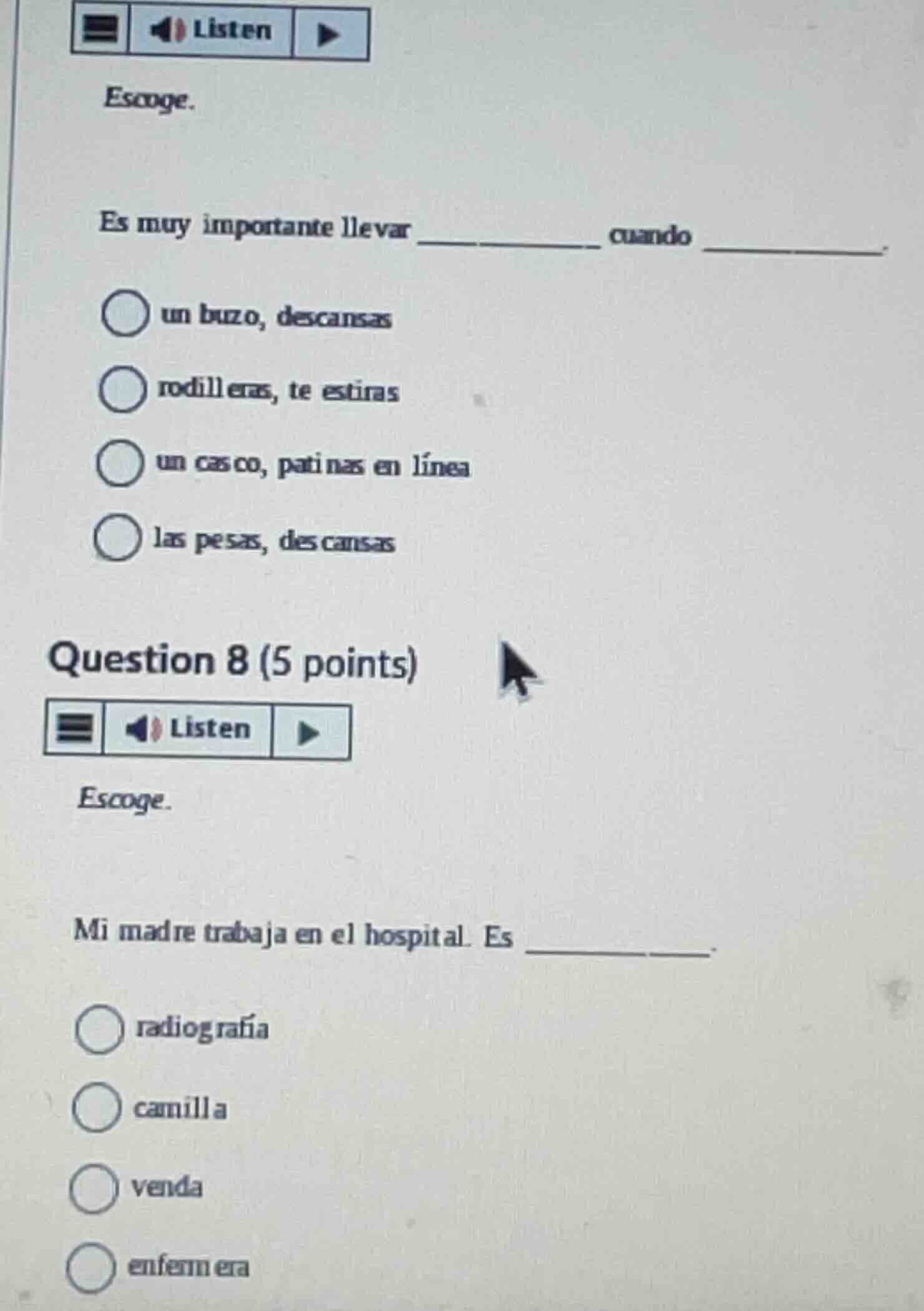 escoge. es muy importante llevar ________ cuando ________. un buzo, des…
