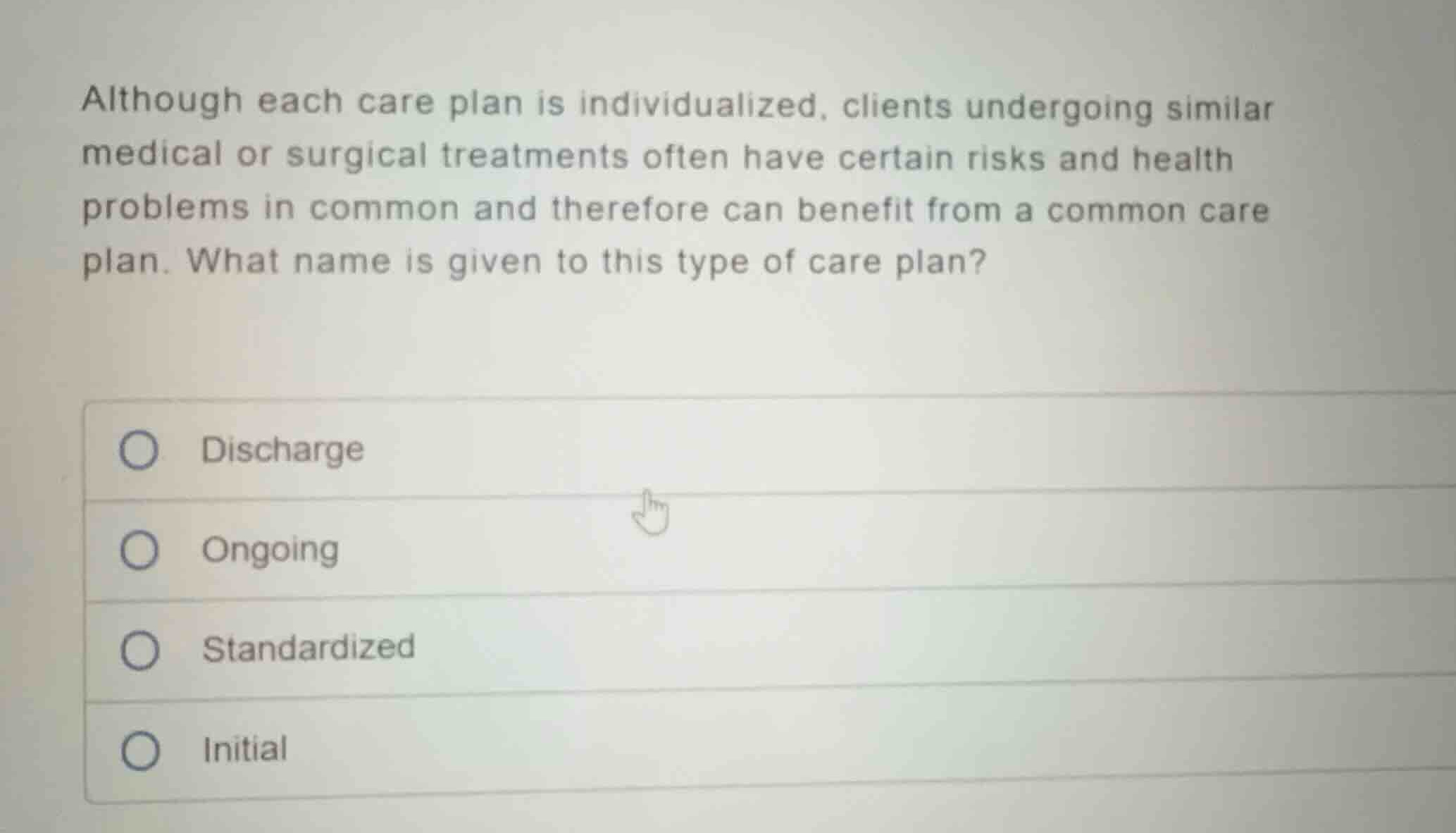 although each care plan is individualized, clients undergoing similar m…