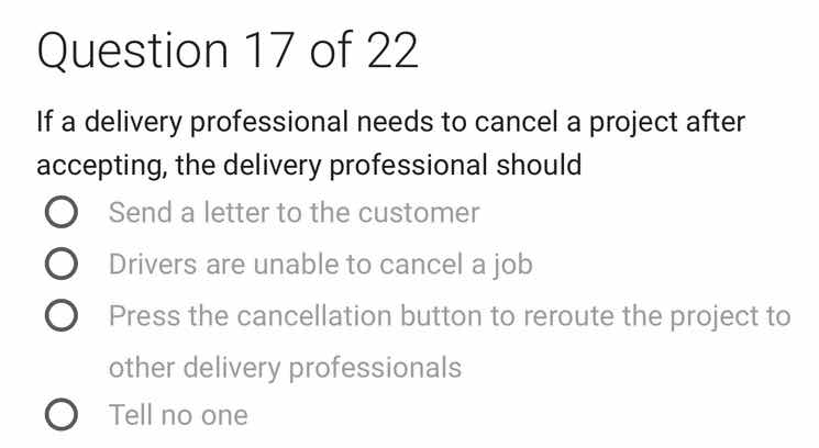question 17 of 22 if a delivery professional needs to cancel a project …