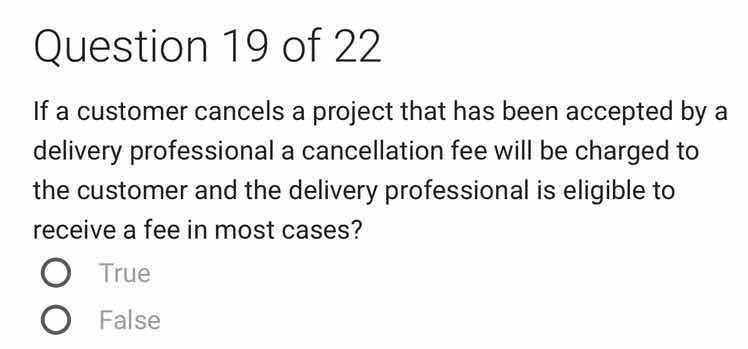 question 19 of 22 if a customer cancels a project that has been accepte…