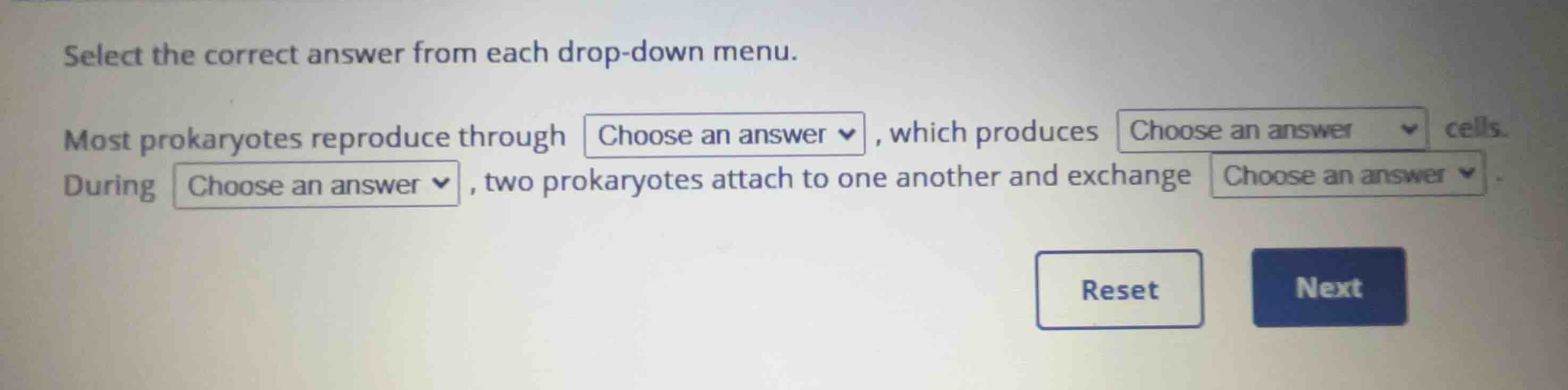 select the correct answer from each drop-down menu. most prokaryotes re…
