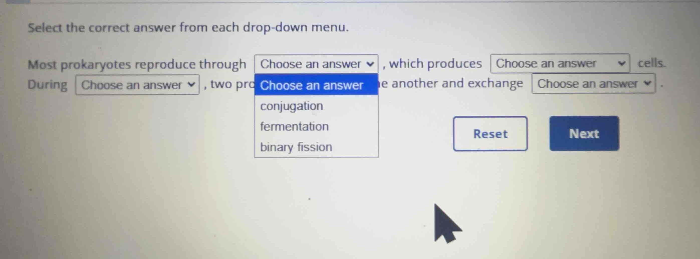 select the correct answer from each drop-down menu. most prokaryotes re…