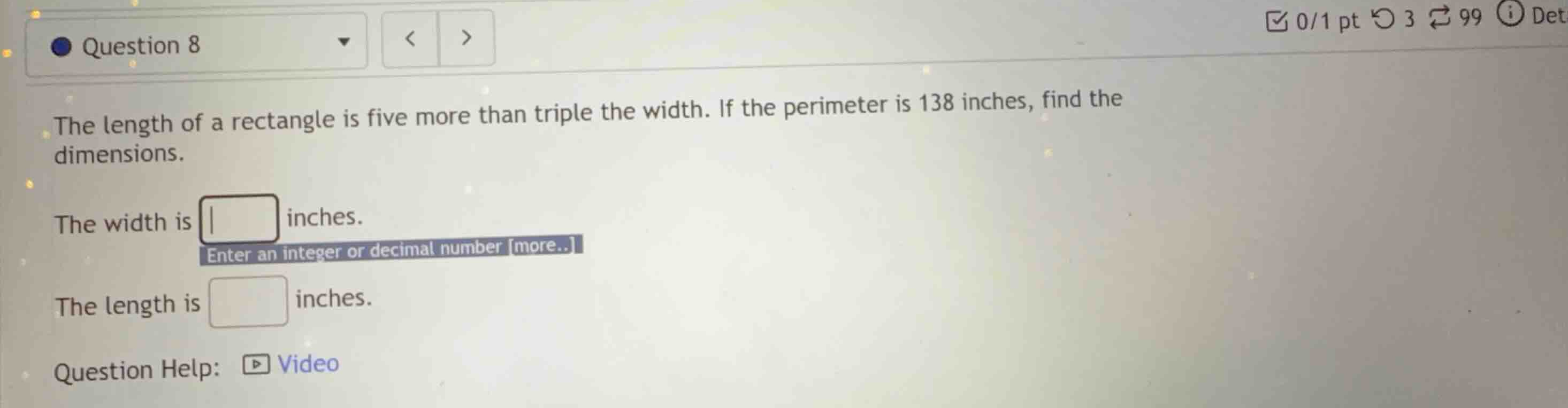 the length of a rectangle is five more than triple the width. if the pe…