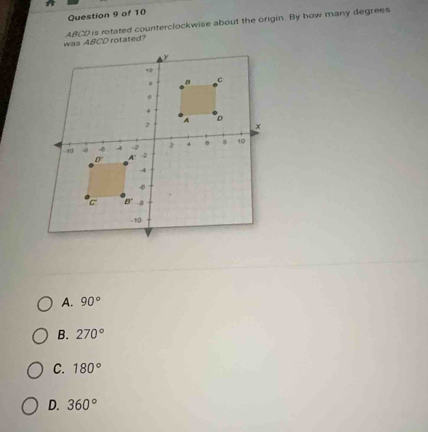 question 9 of 10 abcd is rotated counterclockwise about the origin. by …