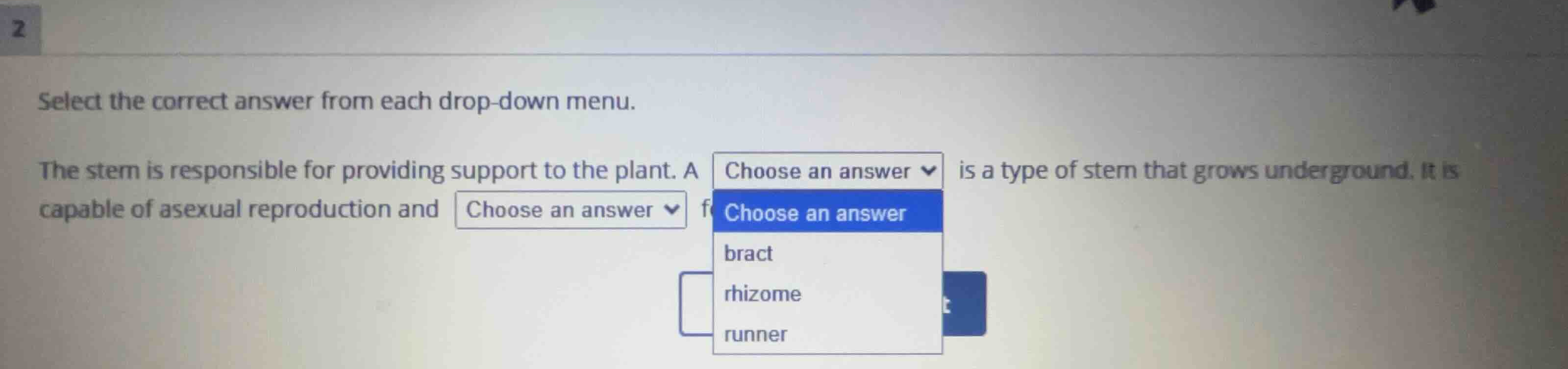 select the correct answer from each drop-down menu. the stem is respons…