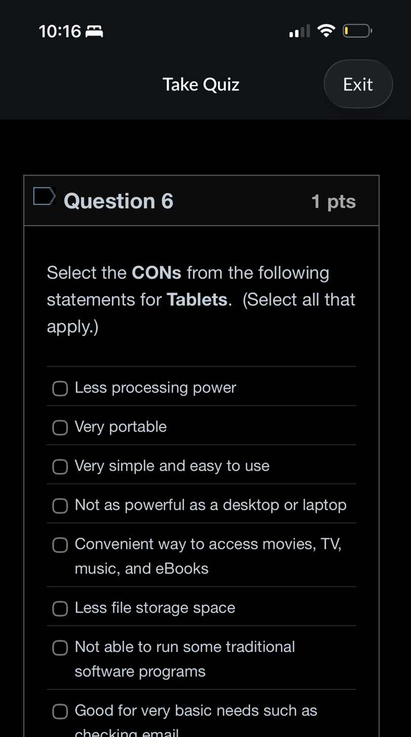 question 6 1 pts select the cons from the following statements for tabl…