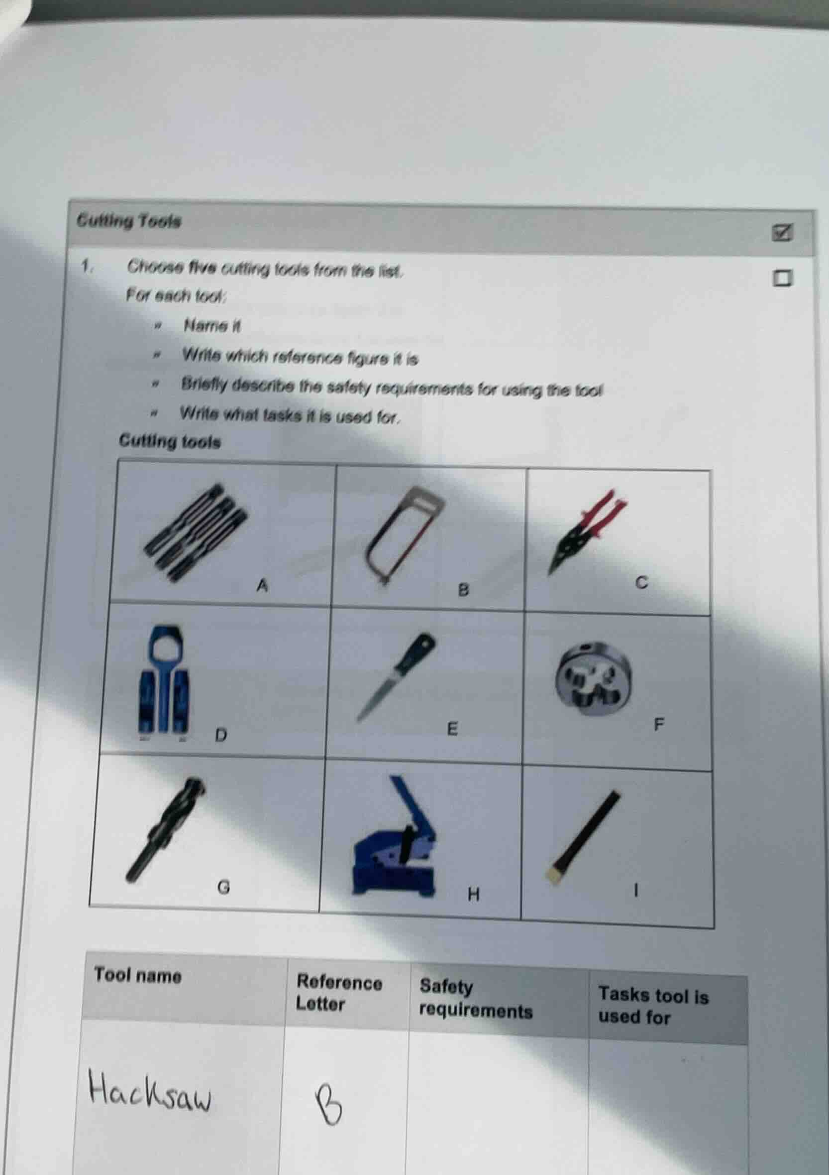 cutting tools 1. choose five cutting tools from the list. for each tool…