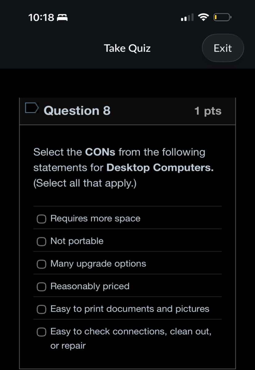 select the cons from the following statements for desktop computers. (s…