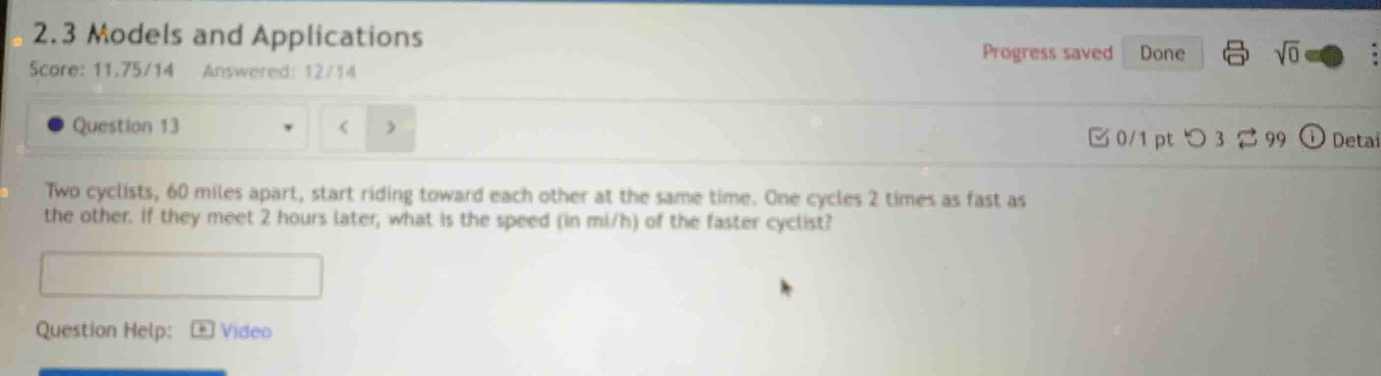 two cyclists, 60 miles apart, start riding toward each other at the sam…