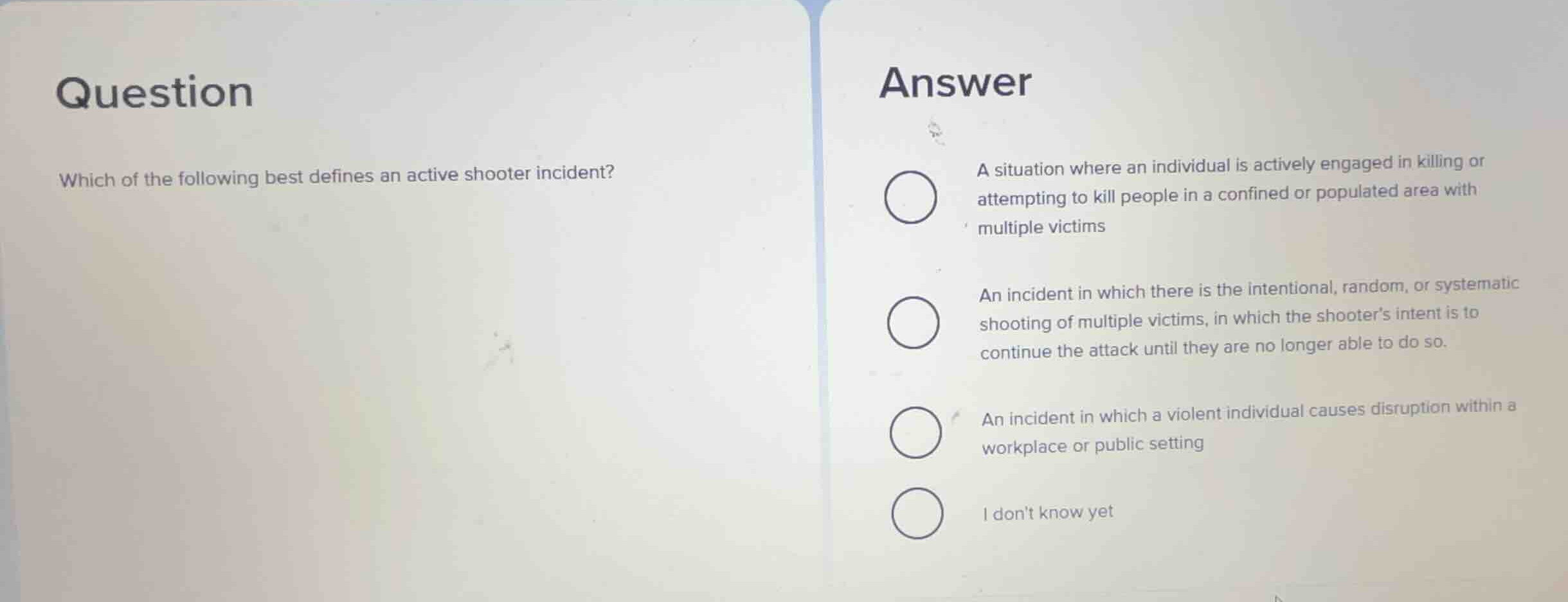 question which of the following best defines an active shooter incident…
