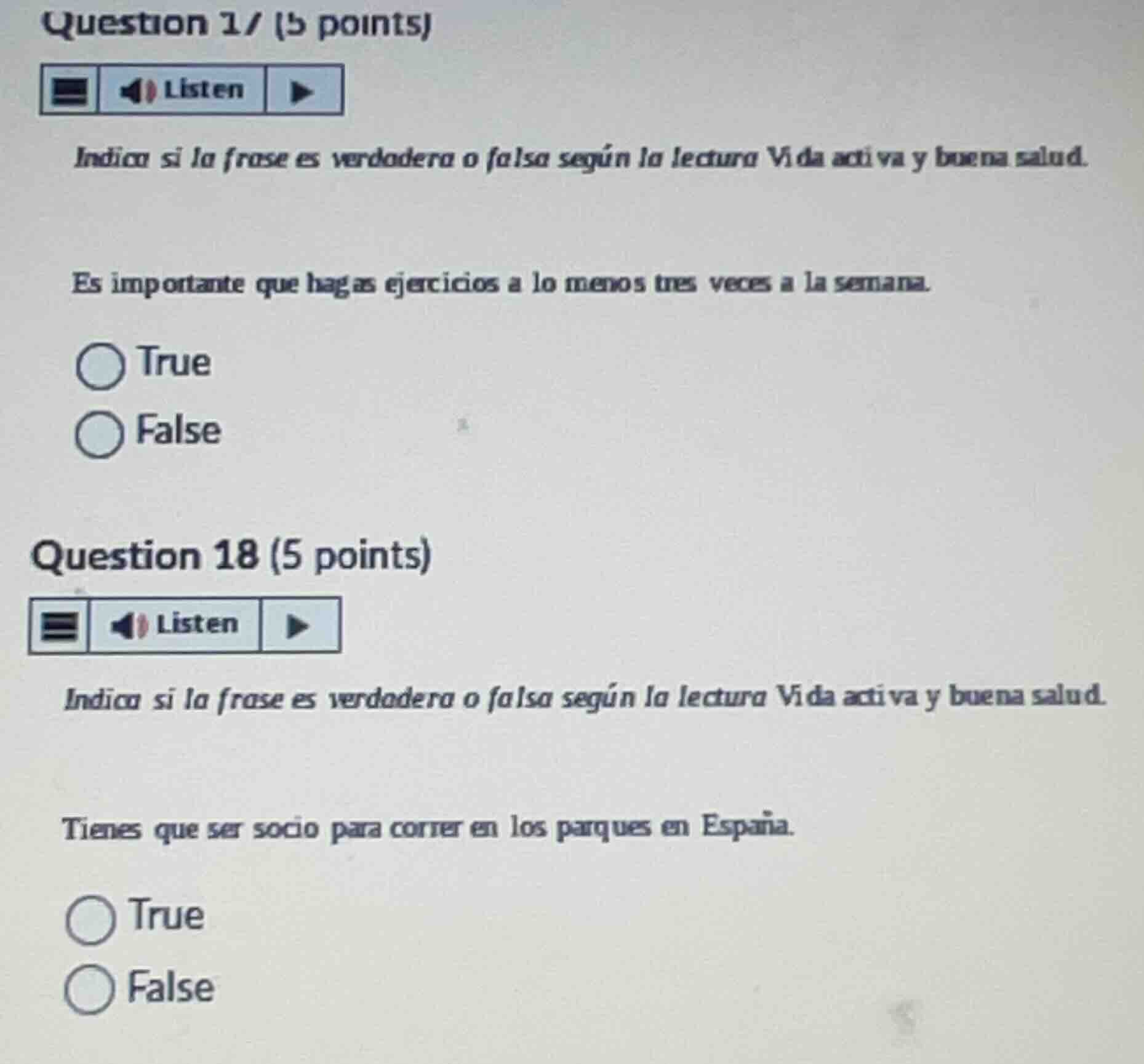 question 17 (5 points) indica si la frase es verdadera o falsa según la…