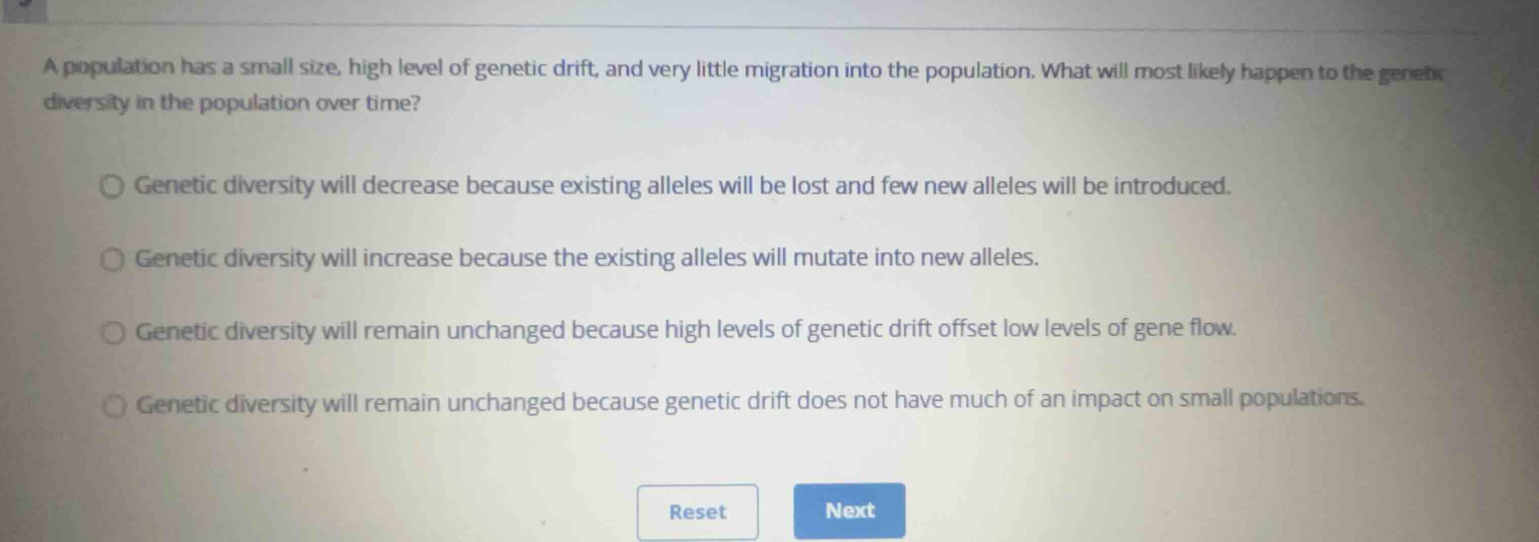 a population has a small size, high level of genetic drift, and very li…