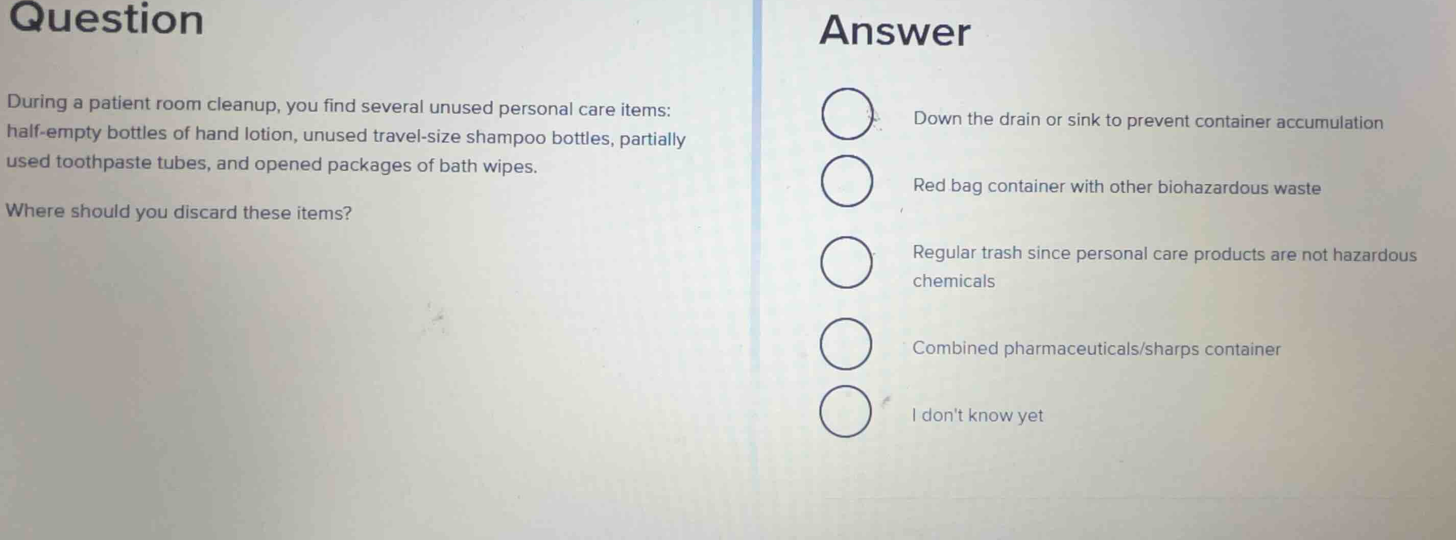 question during a patient room cleanup, you find several unused persona…
