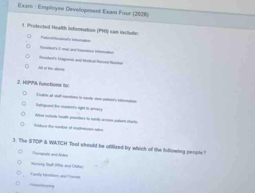 exam: employee development exam four (2026) 1. protected health informa…