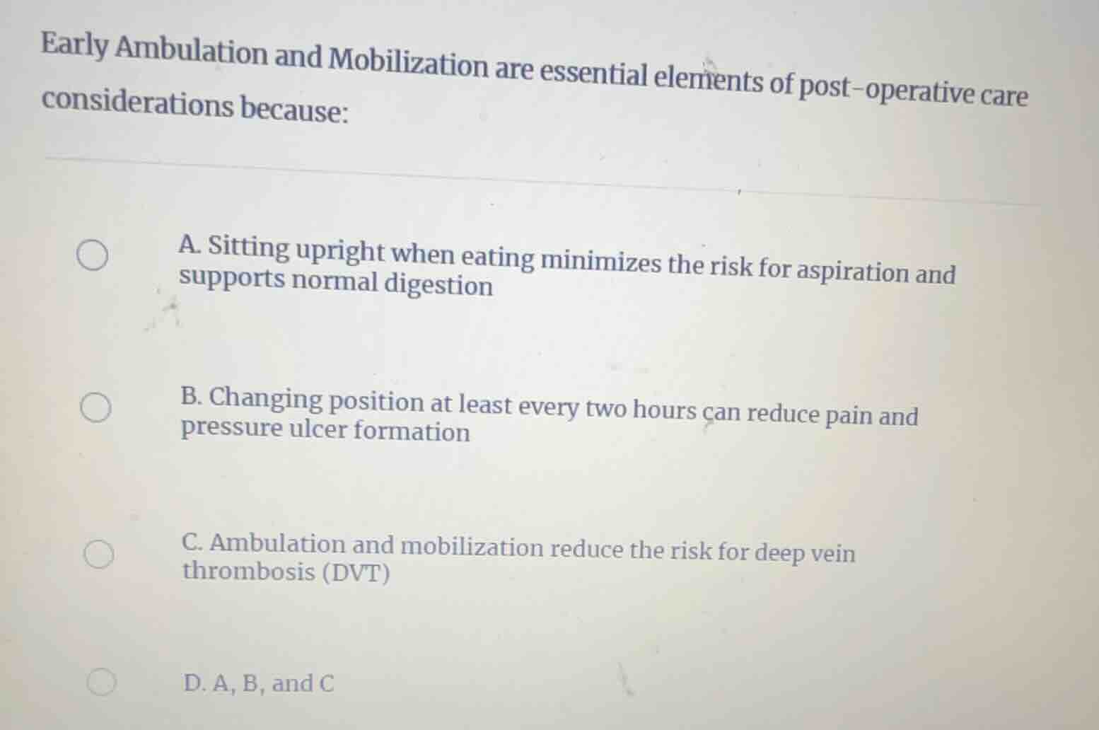 early ambulation and mobilization are essential elements of post-operat…