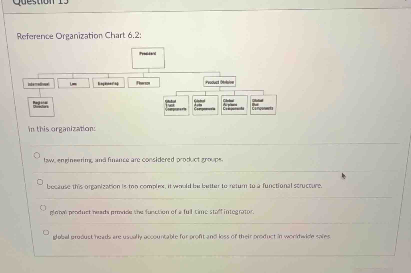 reference organization chart 6.2: in this organization: - law, engineer…