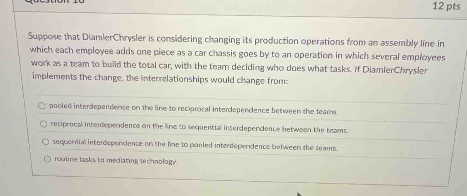 suppose that diamlerchrysler is considering changing its production ope…