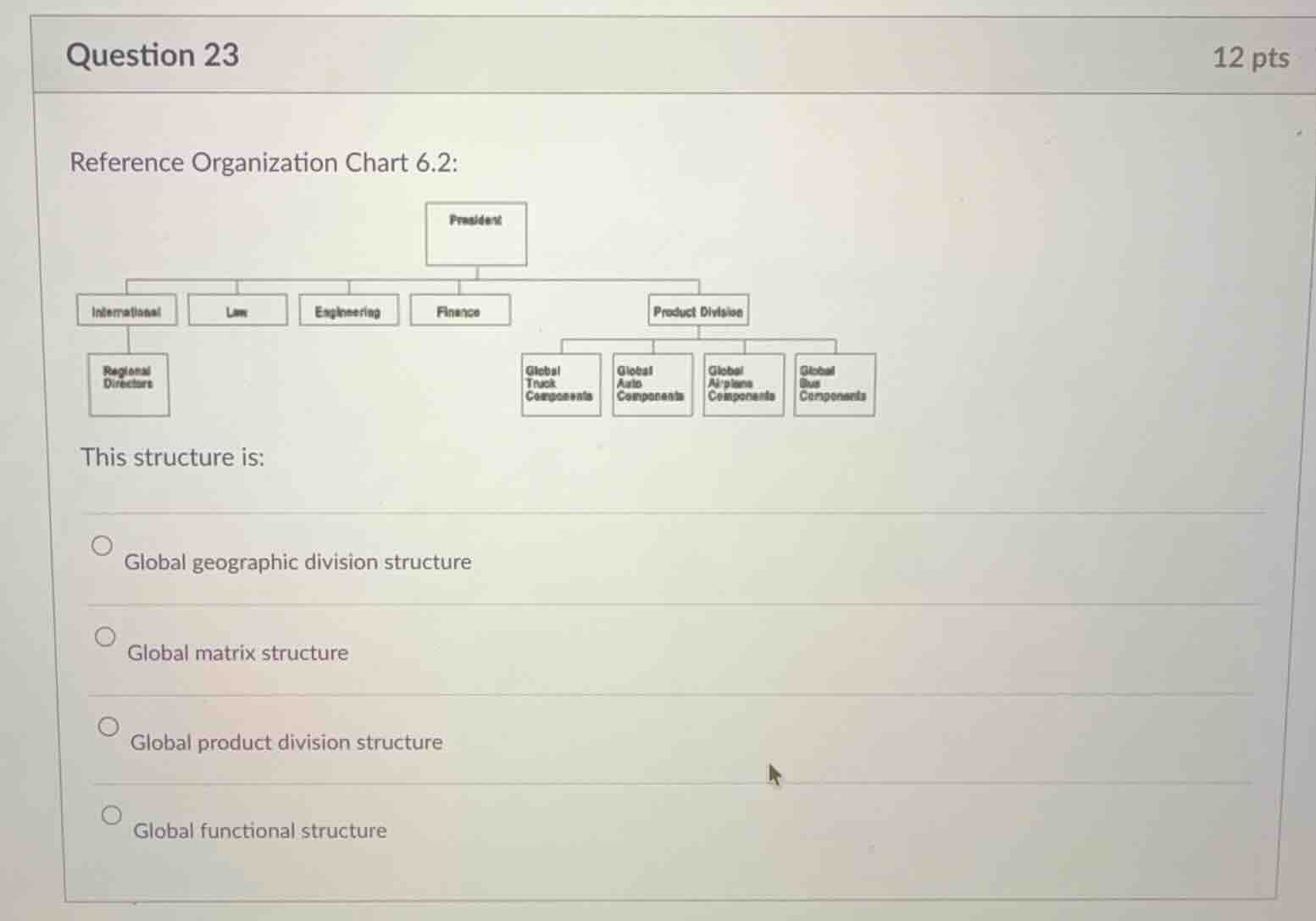 question 23 12 pts reference organization chart 6.2: this structure is:…