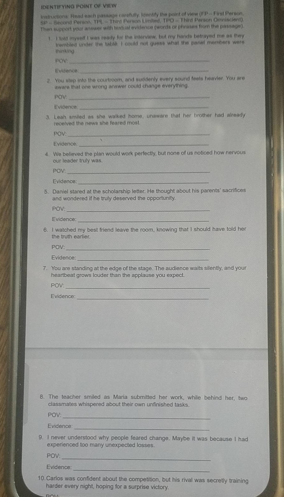 identifying point of view instructions: read each passage carefully. id…