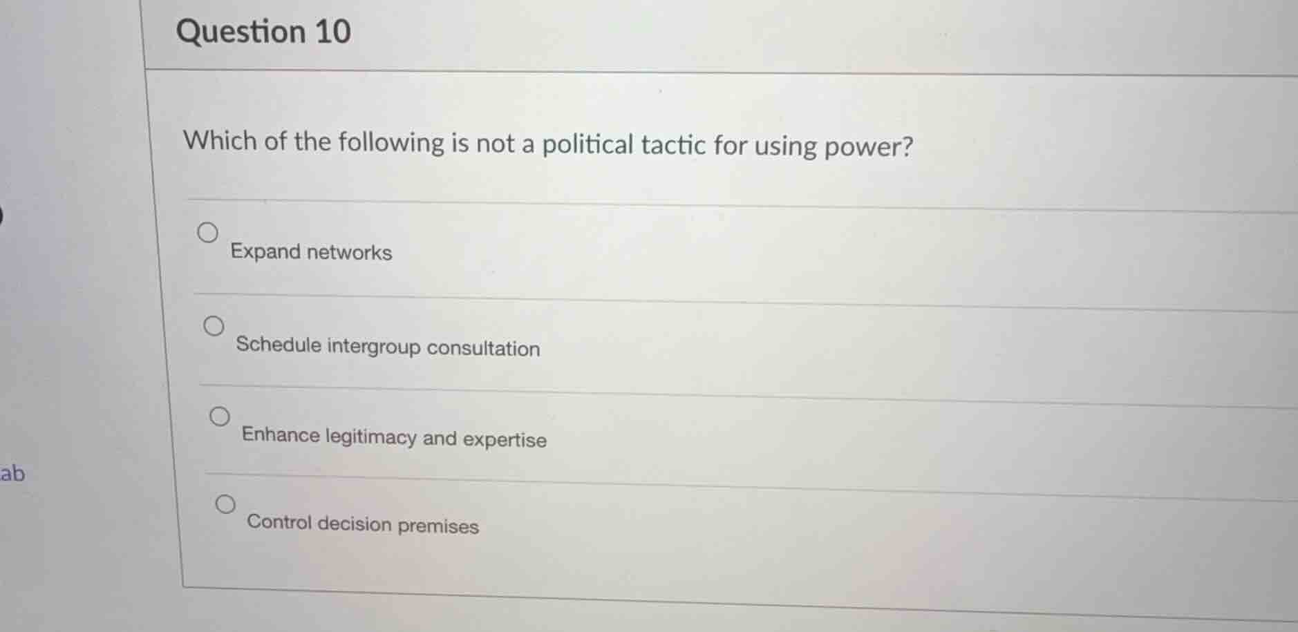 question 10 which of the following is not a political tactic for using …