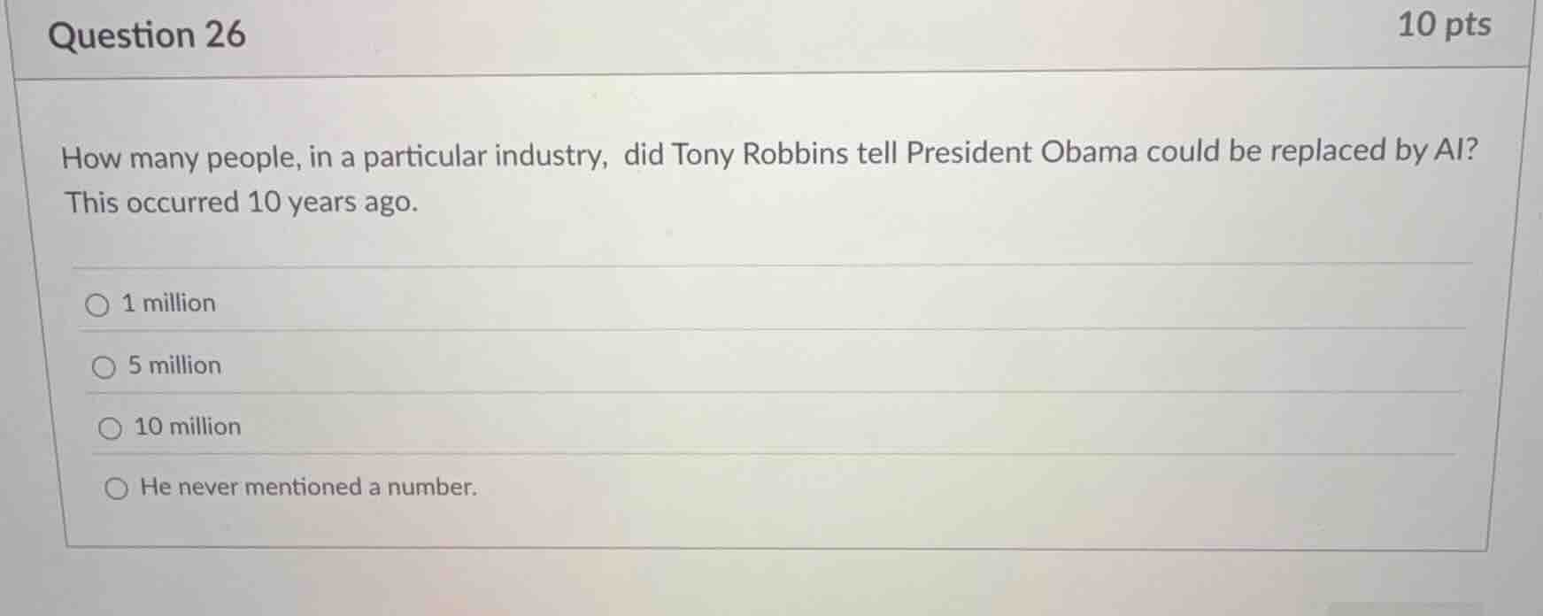 question 26 how many people, in a particular industry, did tony robbins…