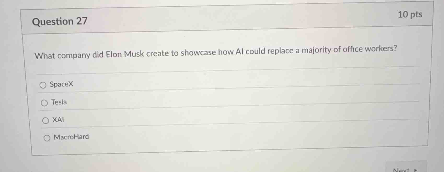 question 27 what company did elon musk create to showcase how ai could …