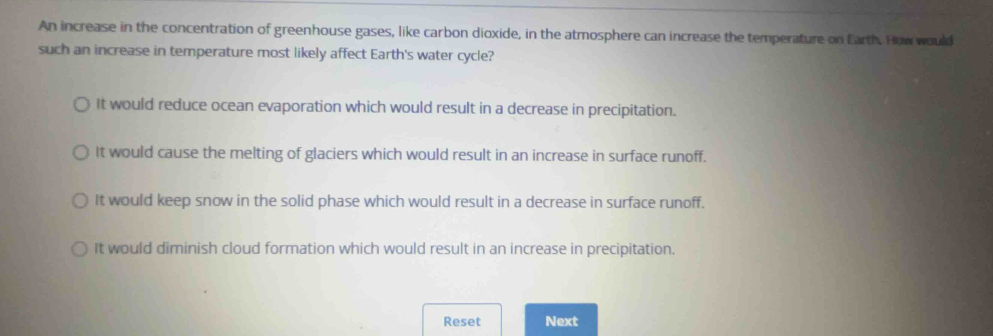 an increase in the concentration of greenhouse gases, like carbon dioxi…