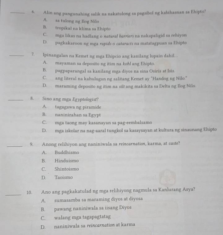 6. alin ang pangunahing salik na nakatulong sa pagsibol ng kabihasnan s…