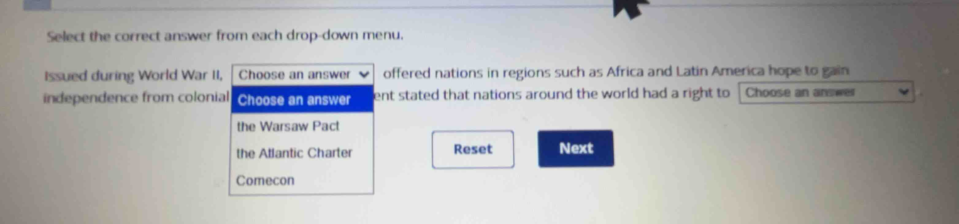 select the correct answer from each drop-down menu. issued during world…