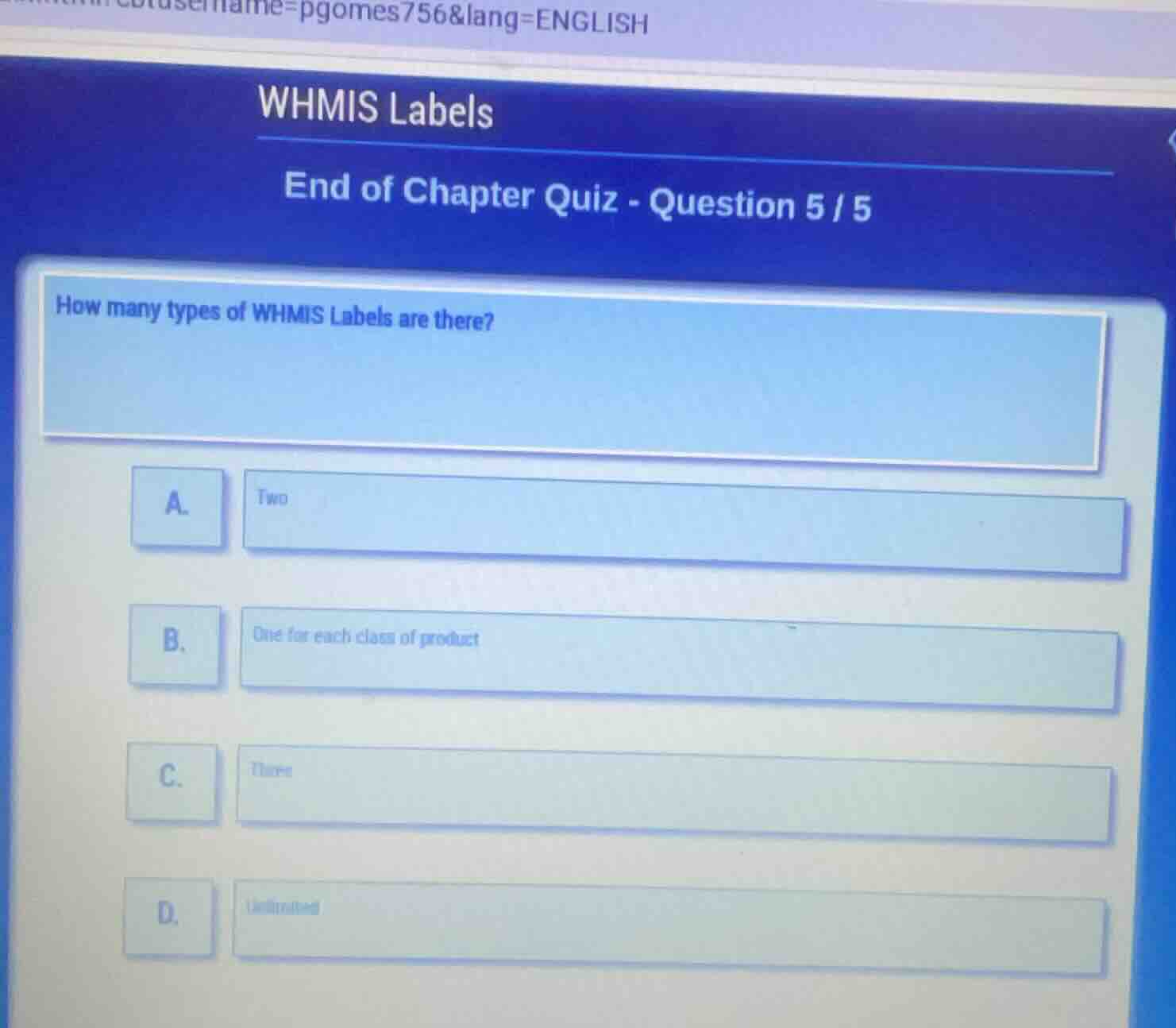 how many types of whmis labels are there? a. two b. one for each class …