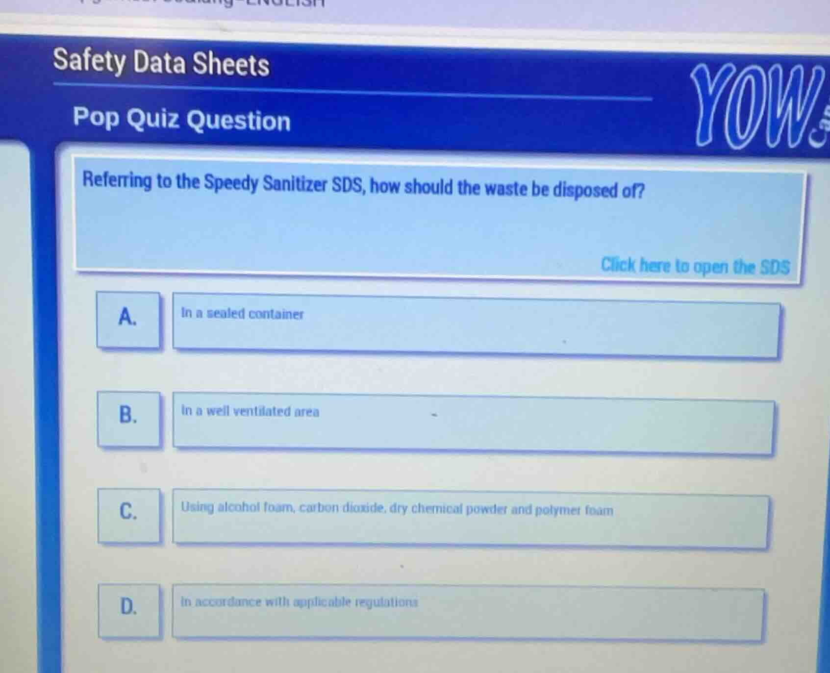 safety data sheets pop quiz question referring to the speedy sanitizer …