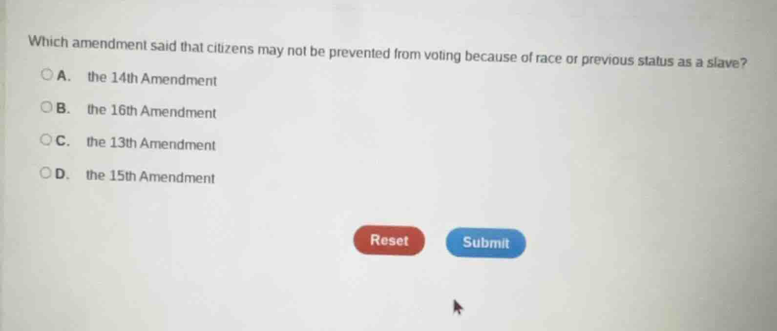 which amendment said that citizens may not be prevented from voting bec…