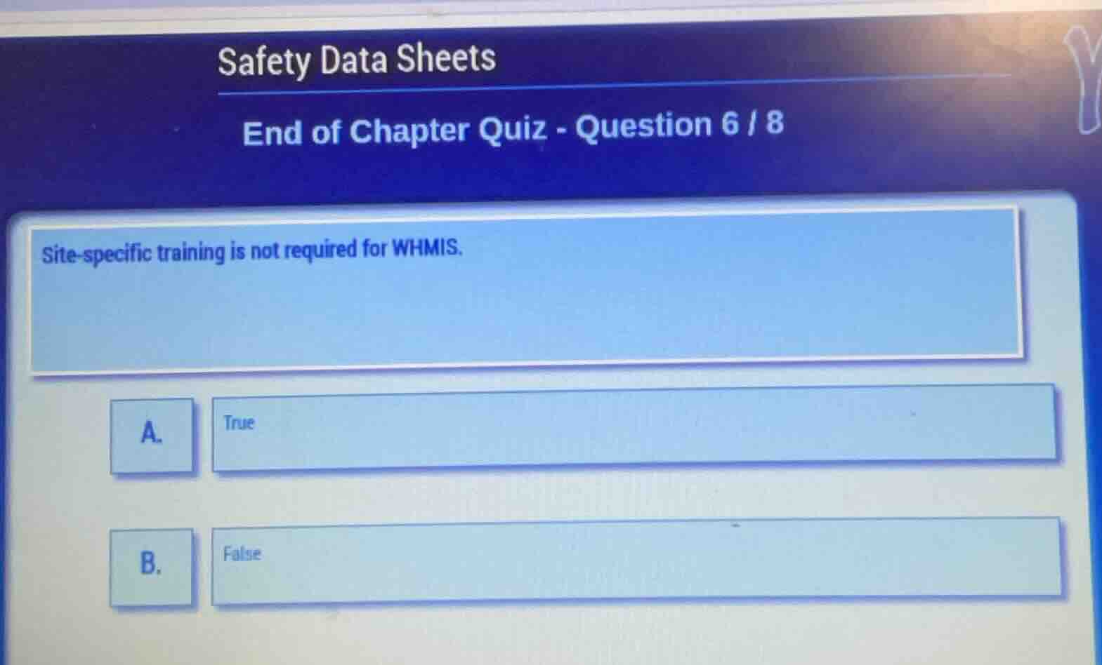 safety data sheets end of chapter quiz - question 6 / 8 site-specific t…