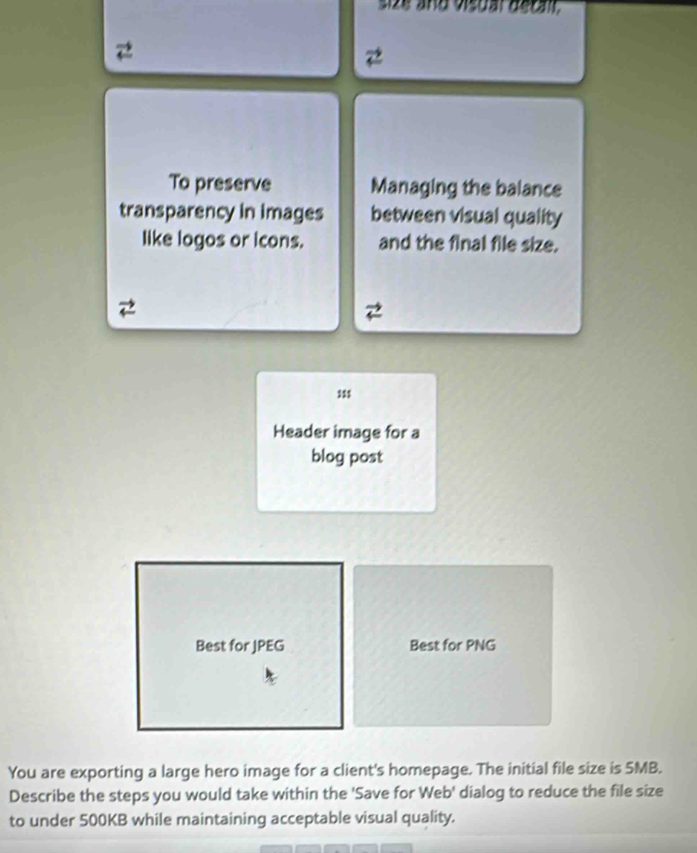 you are exporting a large hero image for a clients homepage. the initia…