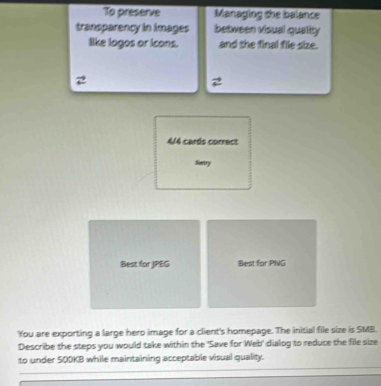 you are exporting a large hero image for a clients homepage. the initia…