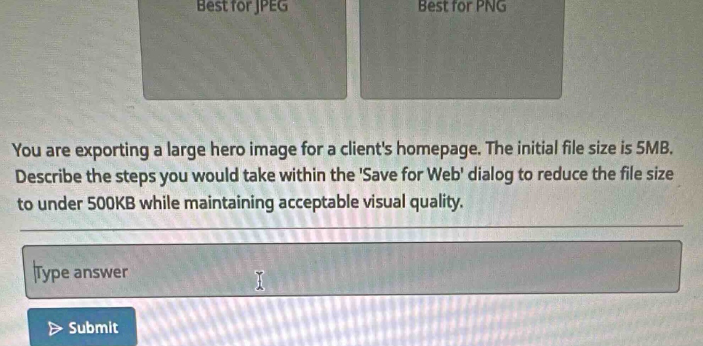 you are exporting a large hero image for a clients homepage. the initia…