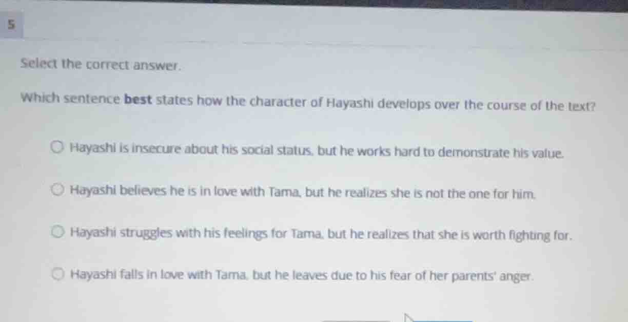 select the correct answer. which sentence best states how the character…
