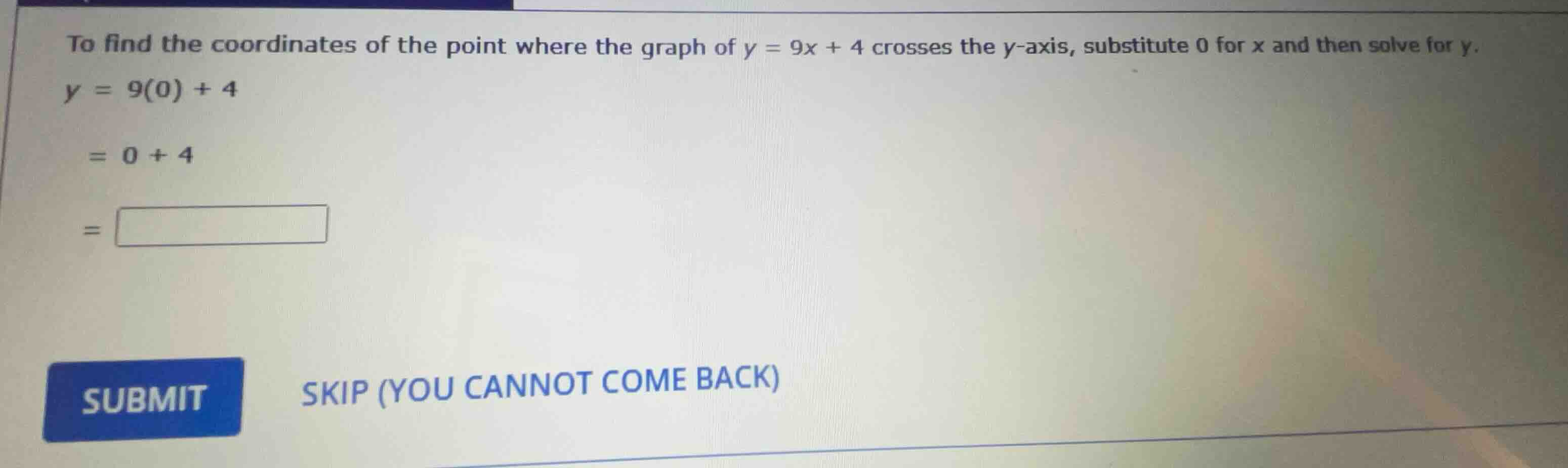to find the coordinates of the point where the graph of \\(y = 9x + 4\\…