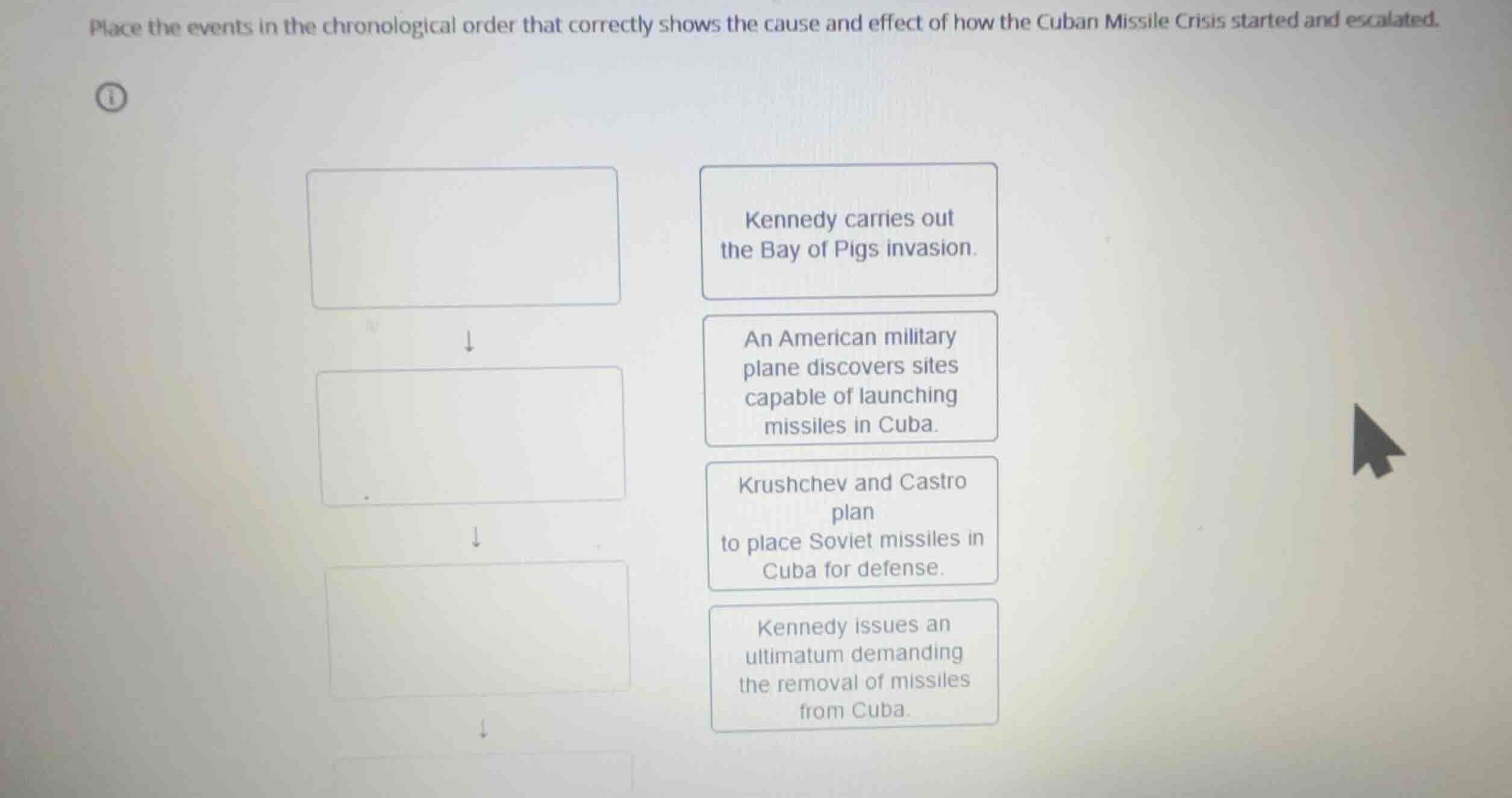 place the events in the chronological order that correctly shows the ca…