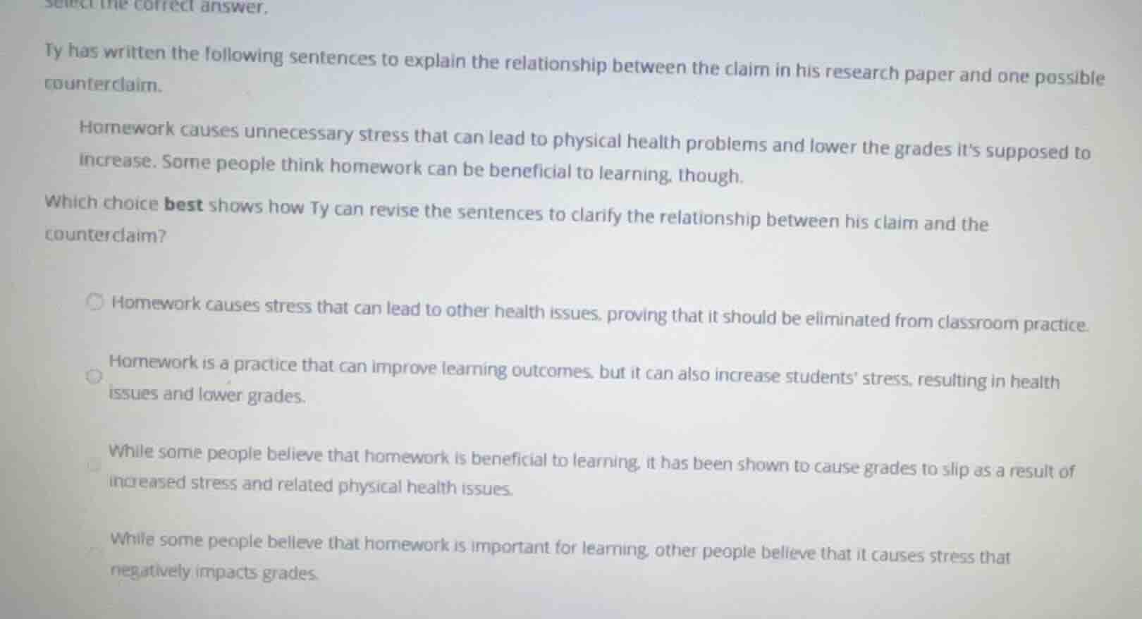 select the correct answer. ty has written the following sentences to ex…