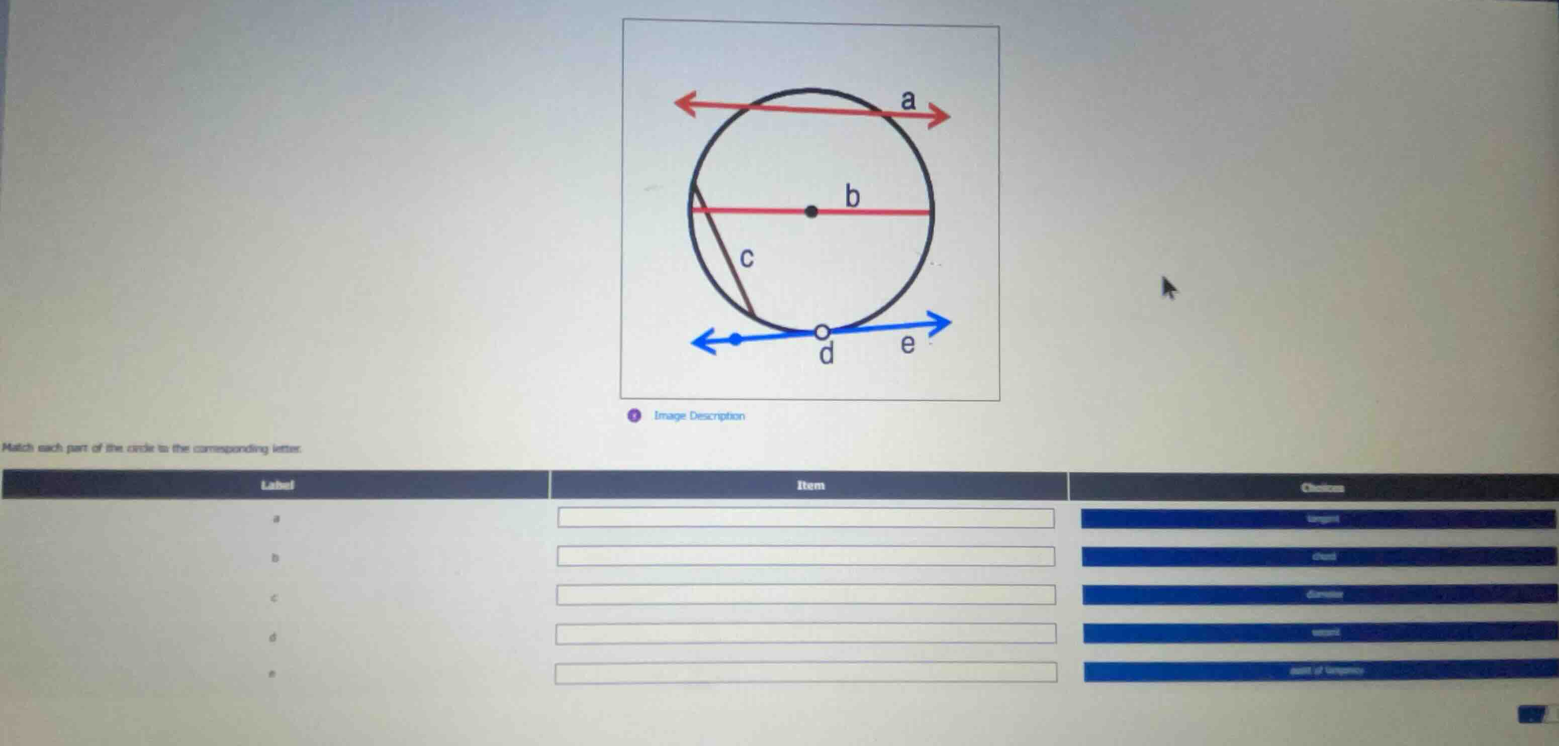 match each part of the circle to the corresponding letter. label a b c …