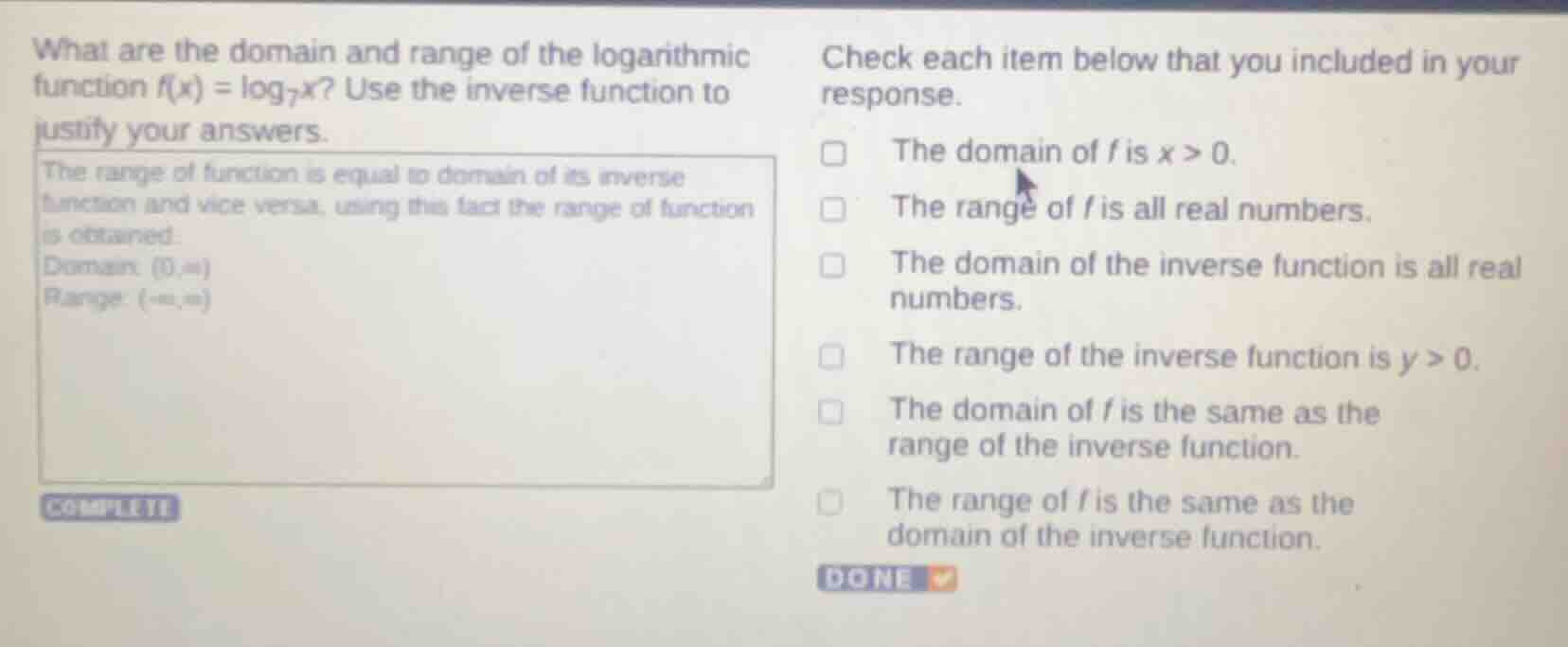 what are the domain and range of the logarithmic function \\(f(x) = \\l…