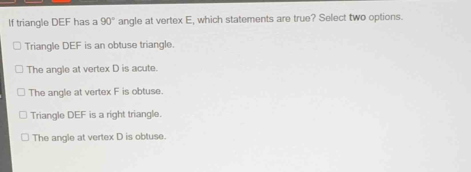 if triangle def has a \\(90^{\\circ}\\) angle at vertex e, which statem…