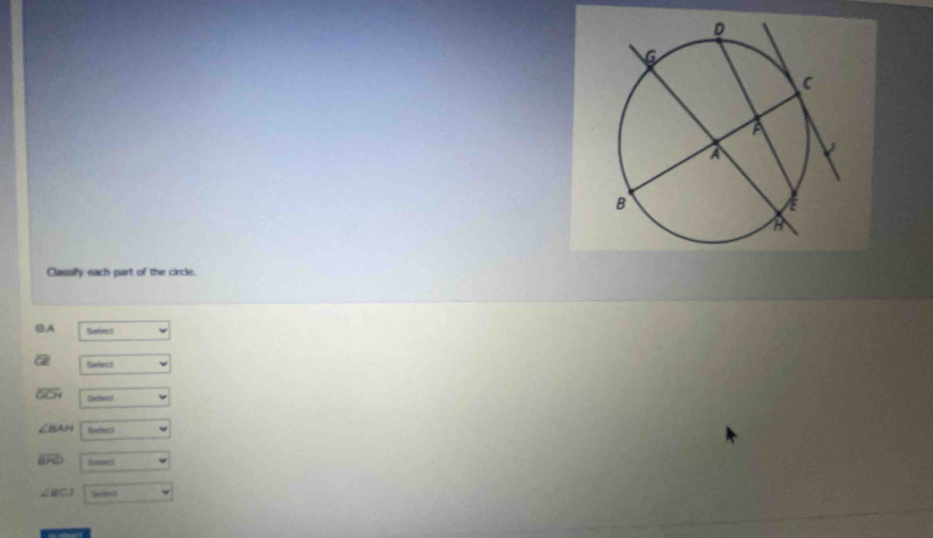 classify each part of the circle. \\(a\\) \\(\\overline{ge}\\) \\(\\ove…