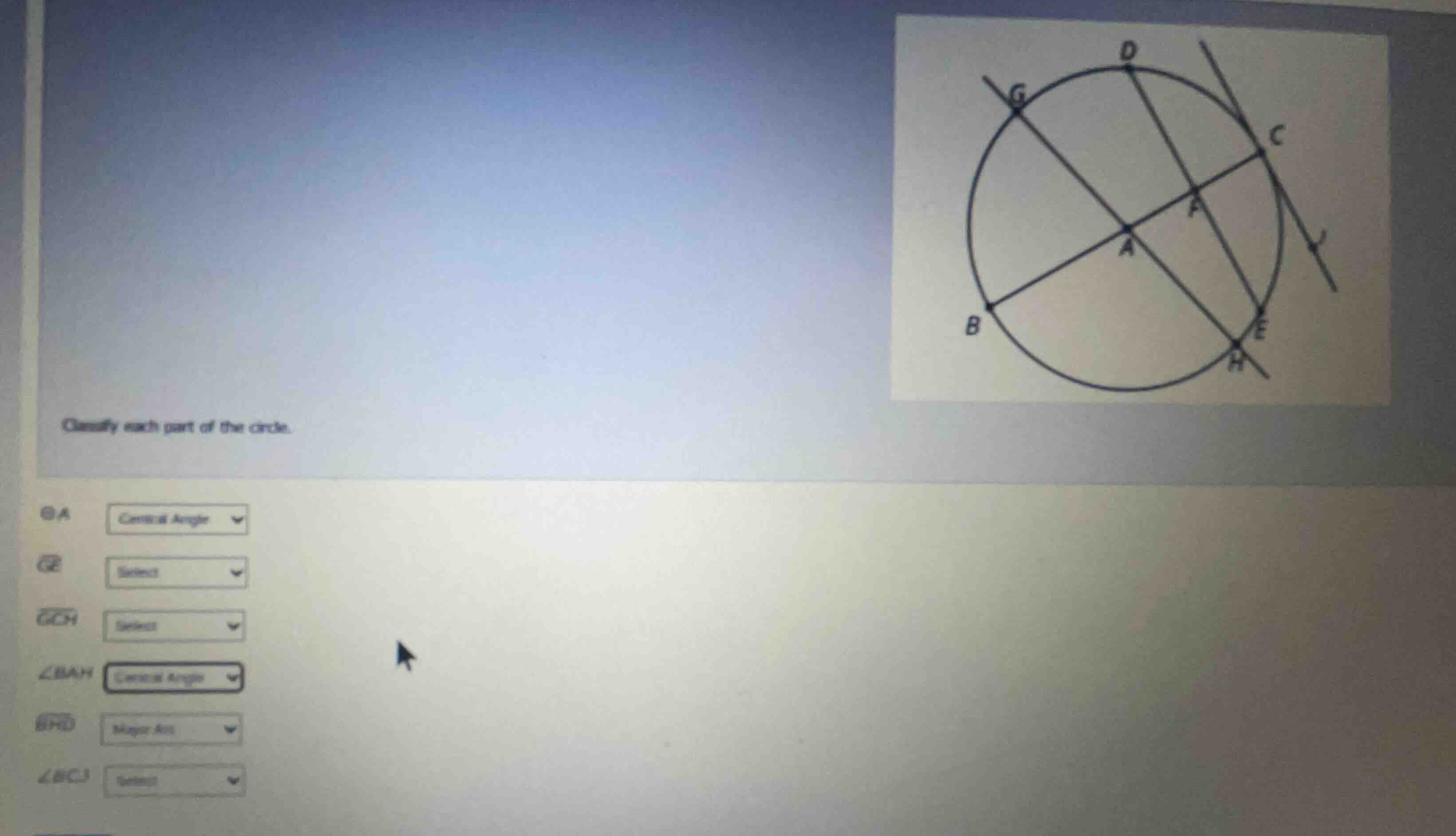 classify each part of the circle. \\(ga\\) \\(\\overleftrightarrow{gi}\…