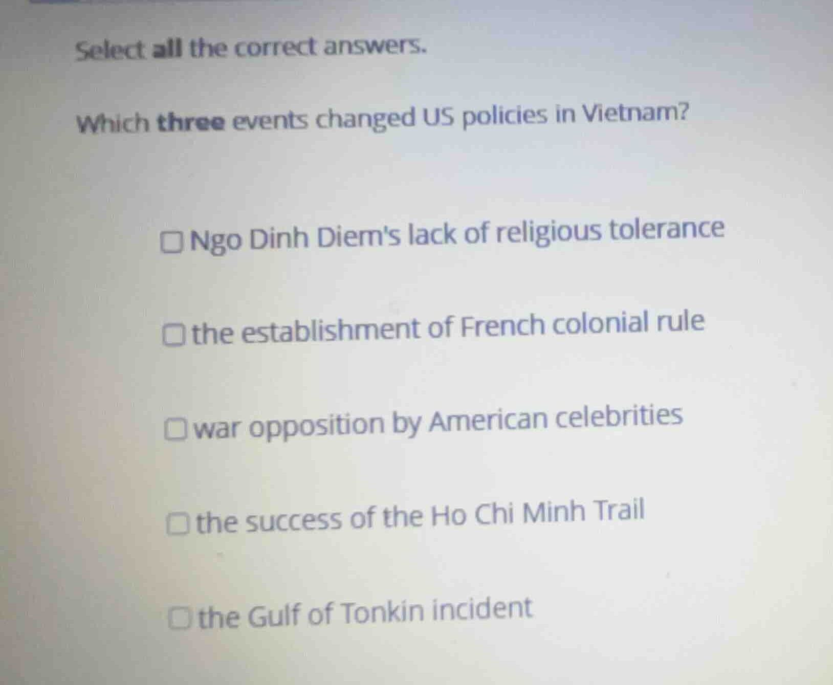 select all the correct answers. which three events changed us policies …