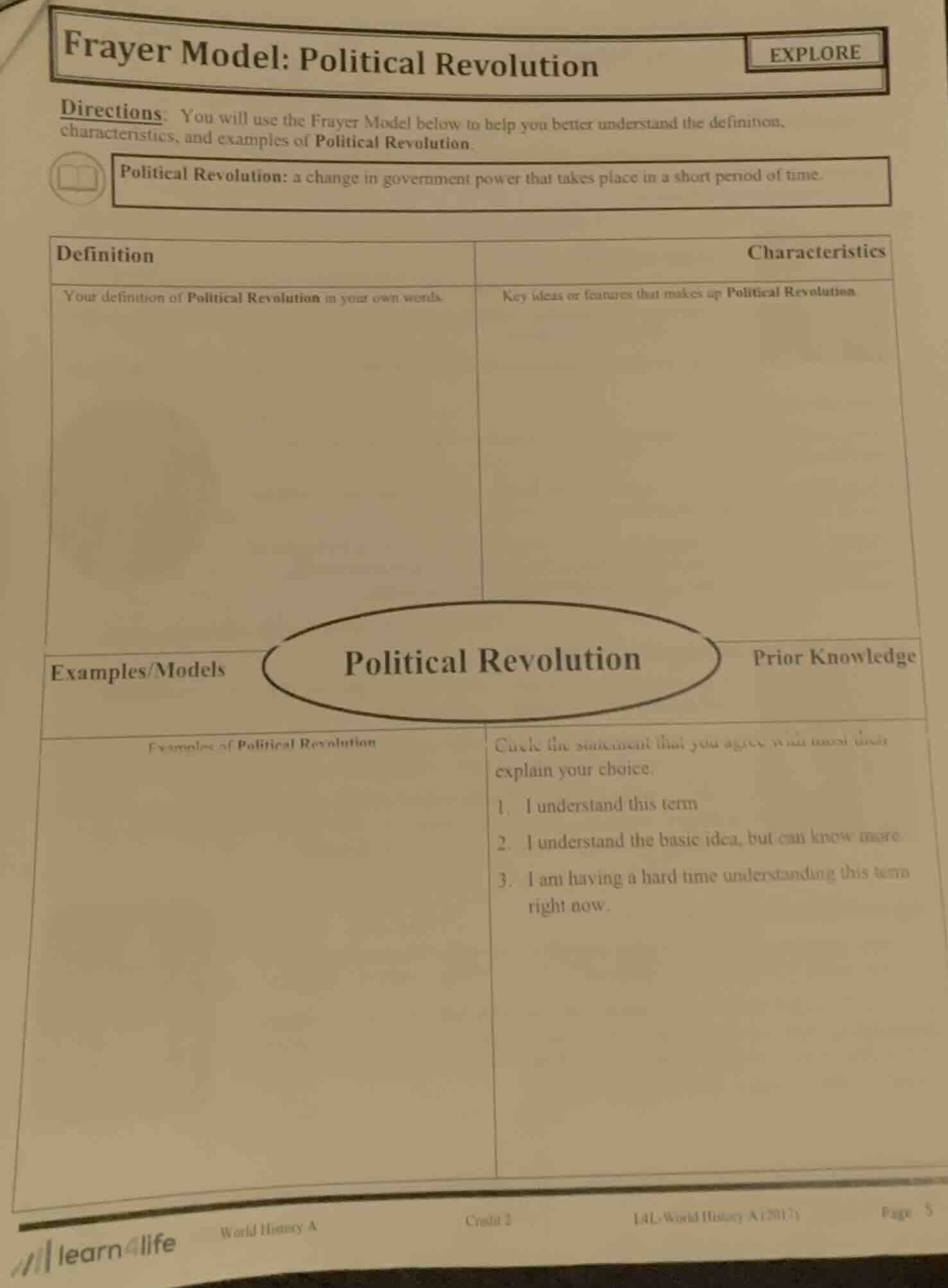 frayer model: political revolution explore directions: you will use the…