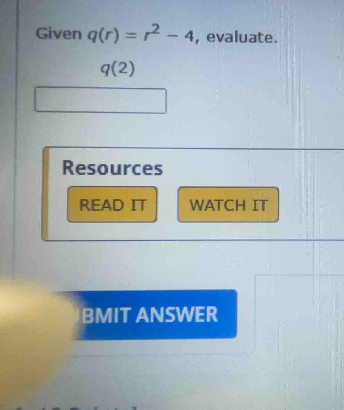 given \\(q(r) = r^2 - 4\\), evaluate. \\(q(2)\\)