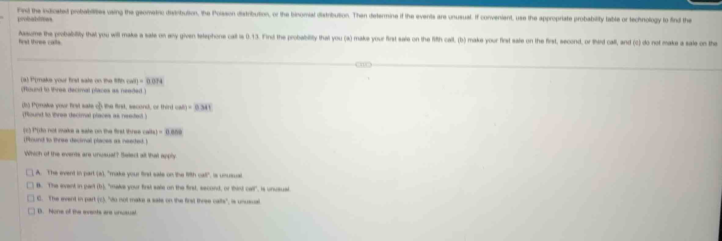 find the indicated probabilities using the geometric distribution, the …