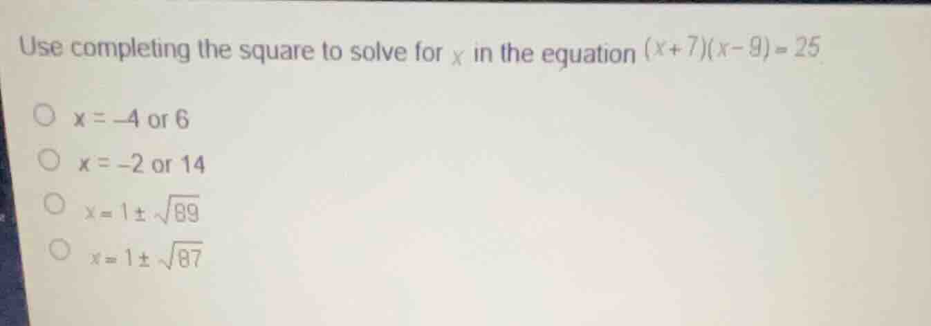 use completing the square to solve for \\(x\\) in the equation \\((x+7)…